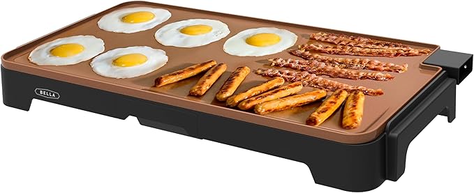 Plancha eléctrica Dolphin Minja XL de cerámica y titanio, cocina 15 huevos a la vez, revestimiento antiadherente ecológico y saludable, fácil de limpiar, amplia superficie de cocción sumergible, 30,5 x 55,9 cm, color cobre/negro 