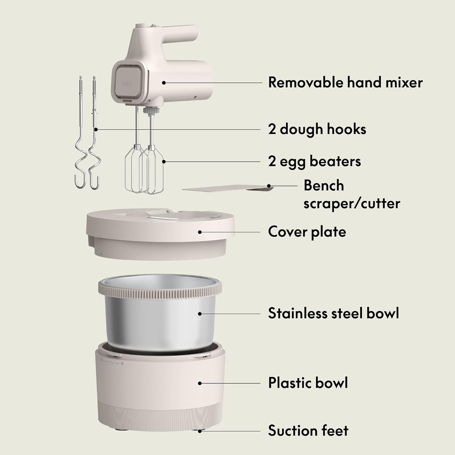 Batidora de mano y de pie de 3.5 cuartos de galón, batidora eléctrica 2 en 1 con tazón, gancho para masa, batidor de varillas y batidor de huevos, batidora multifuncional de mano para hornear, 200 vatios, leche de avena 